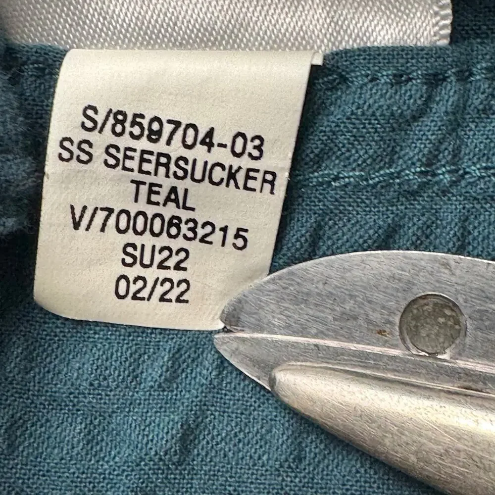 Banana Republic Seersuckerer Shirt Mens XL Slim Fit Teal Short Sleeve Button Up